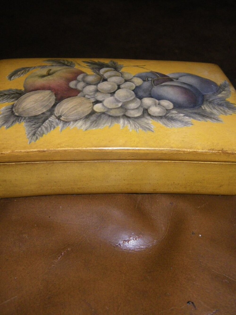 Vintage Wooden Jewelry Trinket Knick Knack Box w/ Fruit Graphics Borghese Italy